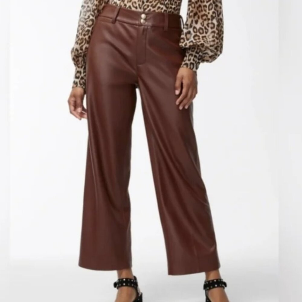 New Chico's Brown Faux Leather Wide Leg Crop Pants size 18